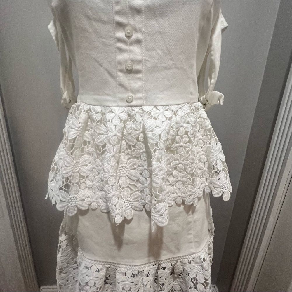 NWT Endless Rose White lace Tiered off the shoulder women's mini dress large - Picture 5 of 14